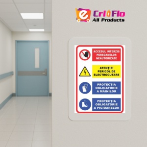 Indicator Acces interzis persoane neautorizate pericol electric protectie maini picioare, Sticker autocolant - Img 5