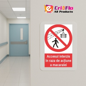 Indicator accesul interzis in raza de actiune a macaralei indicatoare protectia muncii, Sticker autocolant - Img 5