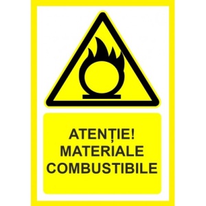 Indicator Atentie materiale combustibile, Sticker autocolant