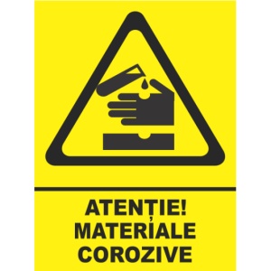 Indicator Atentie materiale corozive, Sticker autocolant