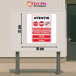 Indicator Atentie strada privata acces interzis zona supravegheata video, Sticker autocolant - Img 2