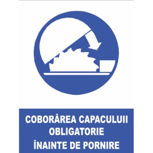 Indicator Coborarea capacului obligatorie inainte de pornire, Sticker autocolant