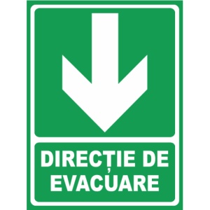 Indicator Directie de evacuare aici, Sticker autocolant