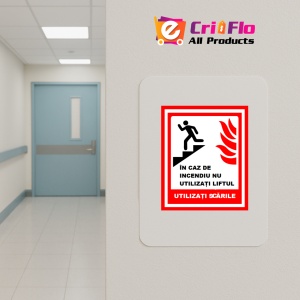 Indicator In caz de incendiu nu utilizati liftul utilizati scarile de iesire, Sticker autocolant - Img 4