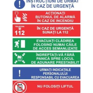 Indicator Instructiuni de urmat in caz de urgenta, Sticker autocolant