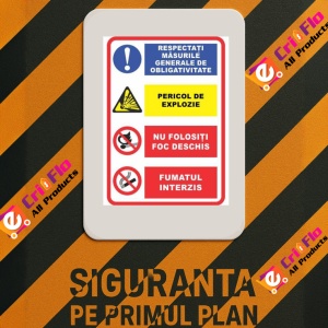Indicator Masuri generale obligatorii pericol explozie foc deschis fumat interzis, Sticker autocolant - Img 3