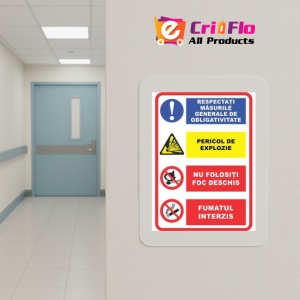 Indicator Masuri generale obligatorii pericol explozie foc deschis fumat interzis, Sticker autocolant - Img 5