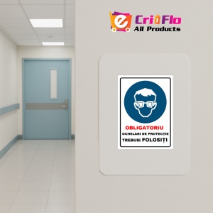 Indicator Obligatoriu ochelari de protectie trebuie folositi, Sticker autocolant - Img 4