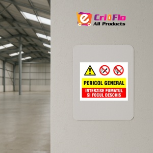 Indicator Panou pentru pericol general interzis fumatul si focul deschis, Sticker autocolant - Img 3