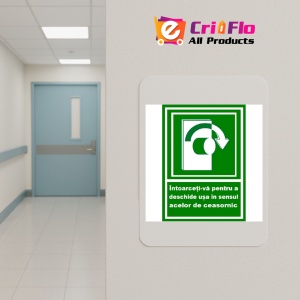 Indicator Placuta intoarceti-va pentru a deschide usa in sensul acelor de ceasornic spre dreapta, Sticker autocolant - Img 4