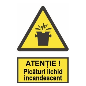 Indicator protectia muncii atentie picaturi incandescente, Sticker autocolant