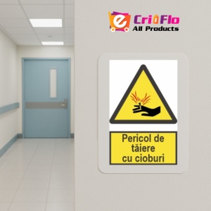 Indicator protectia muncii pericol de taiere cu cioburi, Sticker autocolant - Img 5