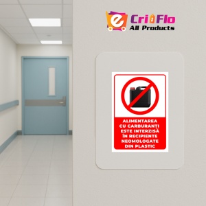 Indicator Semn alimentarea cu carburanti este interzisa in recipiente omologate din plastic, Sticker autocolant - Img 5
