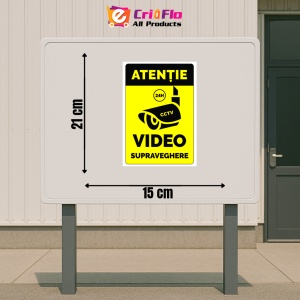 Indicator Semn atentie 24 de ore video supraveghere cctv, Sticker autocolant - Img 2