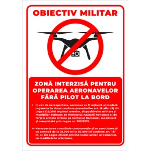 Indicator Semn obiectiv militar zona interzisa pentru operarea aeronavelor fara pilot la bord, Sticker autocolant