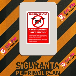 Indicator Semn obiectiv militar zona interzisa pentru operarea aeronavelor fara pilot la bord, Sticker autocolant - Img 3