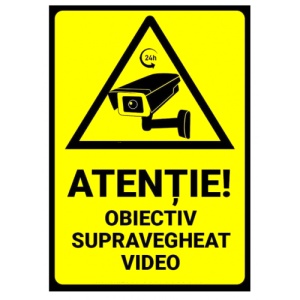 Indicator Semn pentru avertizare obiectiv supravegheat video, Sticker autocolant