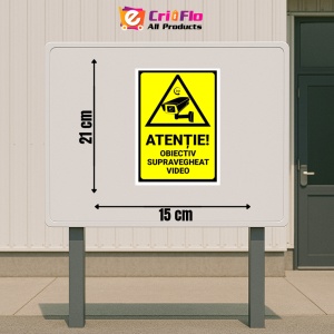 Indicator Semn pentru avertizare obiectiv supravegheat video, Sticker autocolant - Img 2