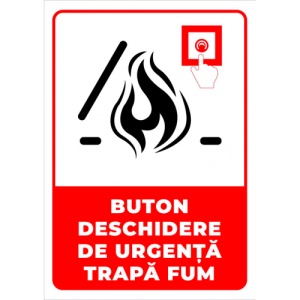 Indicator Semn pentru buton deschidere de urgenta trapa pentru fum, Sticker autocolant