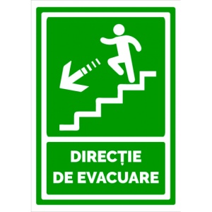 Indicator Semn pentru directie de evacuare spre scari in stanga jos, Sticker autocolant