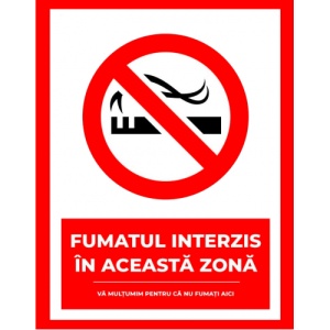 Indicator Semn pentru fumatul interzis in aceasta zona, Sticker autocolant