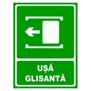 Indicator Semn pentru usa glisanta spre stanga, Sticker autocolant