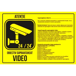Indicator Supraveghere video scopul si drepturile, Sticker autocolant