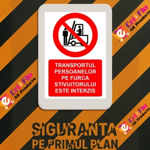 Indicator Transportul persoanelor pe furca stivuitorului este interzis indicator de interzicere, Sticker autocolant - Img 3