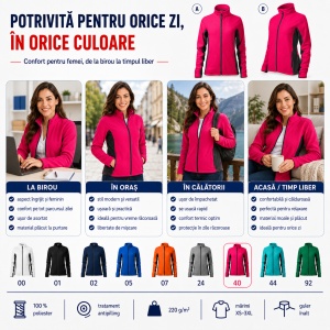 Jacheta Bluza Fleece dama cu fermoar Frosty 528, 220 g/m², antipilling, croiala cambrata, 9 culori, XS-3XL - Img 5