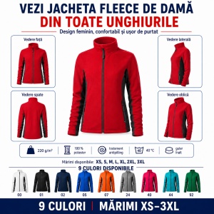 Jacheta Bluza Fleece Dama cu Fermoar Malfini, 220 g/m², Antipilling, Croiala Cambrata, XS-3XL, 9 Culori - Img 6