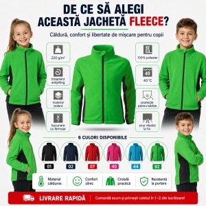 Jachetă Fleece Copii Tip Bluză Hanorac cu Fermoar, Călduroasă și Moale – Frosty 529 - Img 3