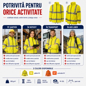 Jachetă Polar Fleece Reflectorizantă Unisex Damă Bărbat de Lucru Malfini Rimeck HV 5V1 – Benzi 3M - Img 7