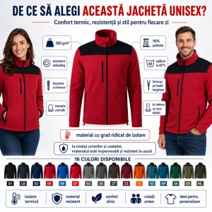 Jachetă Polar Fleece Unisex Damă Bărbat Călduroasă cu Buzunar la Piept și Fermoar – Malfini Rimeck Effect 530, 360 g/m² - Img 2