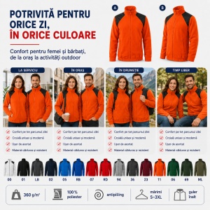 Jachetă Polar Fleece Unisex Damă Bărbat Malfini Hi-Q 506 – 360 g/m², Umeri Impermeabili - Img 6