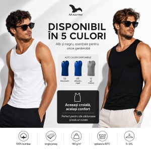 Maiou Bărbat Premium din Bumbac, Maieu Sport și Casual, Tricou Fără Mâneci pentru Vară, Sală și Timp Liber, Respirabil, Lejer, Mărimi S–2XL, 5 Culori - Img 10