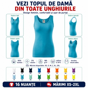 Maiou damă Malfini Triumph 136, top casual / tricou fără mâneci, 95% bumbac, XS–2XL, 16 culori - Img 8