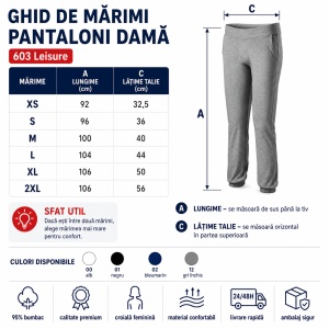 Pantaloni Damă Malfini Leisure 603, 95% Bumbac, 5% Elastan, Talie Elastică, Buzunare Înclinate, Croială Dreaptă, XS–2XL, 4 Culori - Img 3