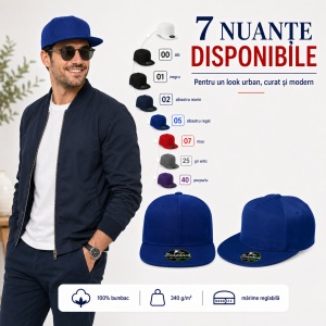 Șapcă bărbați snapback Malfini 301 5P RAP, 100% bumbac, cozoroc drept, reglabilă, 7 culori