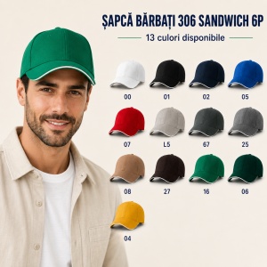 Șapcă Bărbați Sport din Bumbac, Reglabilă cu Cataramă și Cozoroc Curbat – Sandwich 6P 306