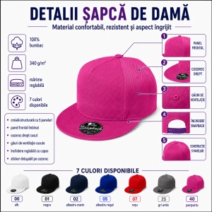 Șapcă damă RAP Malfini 301 5P, 100% bumbac, reglabilă, 7 culori - Img 4