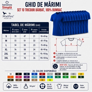 Set 10 Tricouri Bărbat în Aceeași Nuanță, Malfini, 100% Bumbac, 145 g/m², Guler Rotund, 26 Culori, Mărimi S–3XL - Img 5
