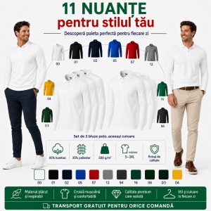 Set 3 bluze polo bărbat, cu guler tip Tommy, mânecă lungă, 11 nuanțe disponibile - Img 5