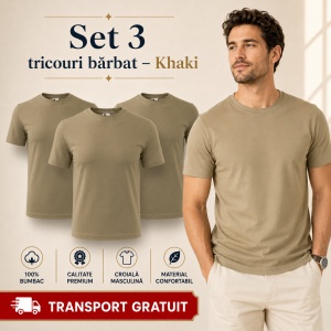 Set 3 Tricouri Bărbat în Aceeași Nuanță, 100% Bumbac, 145 g/m², Guler Rotund, 26 Culori, Mărimi S–3XL - Img 21