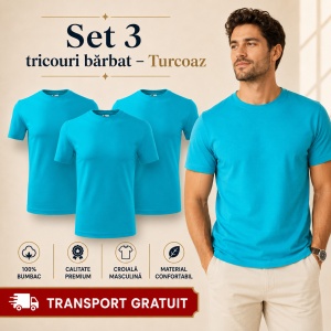 Set 3 Tricouri Bărbat în Aceeași Nuanță, 100% Bumbac, 145 g/m², Guler Rotund, 26 Culori, Mărimi S–3XL - Img 31