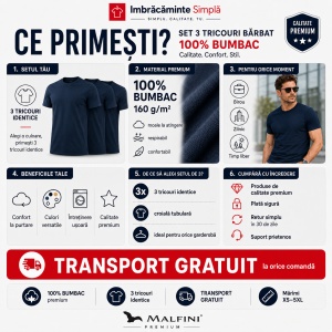Set 3 Tricouri Bărbat Malfini, 100% Bumbac, 160 g/m², 48 Nuanțe, Mărimi XS–5XL, Transport Gratuit - Img 2