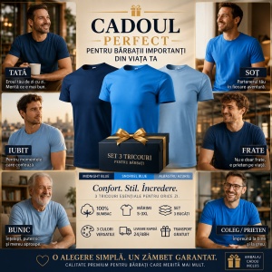 Set 3 Tricouri Bărbați 100% Bumbac – Albastru Închis, Snorkel Blue și Azuriu S - 3XL - Img 4