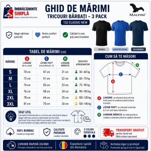 Set 3 Tricouri Bărbați 100% Bumbac Regular Clasic – Albastru Marin, Albastru Regal și Negru | S-3XL - Img 3