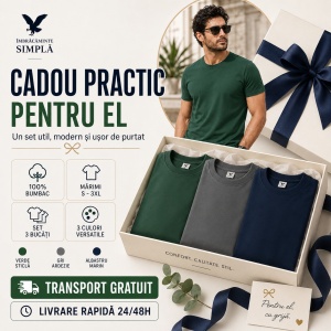 Set 3 Tricouri Bărbați 100% Bumbac Regular Fit – Gri Ardezie, Albastru Marin, Verde - Img 10