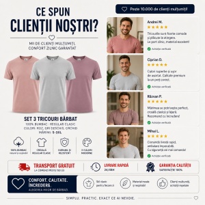 Set 3 Tricouri Bărbați 100% Bumbac Regular Fit – Roz, Gri Deschis, Orchid | S-3XL - Img 5