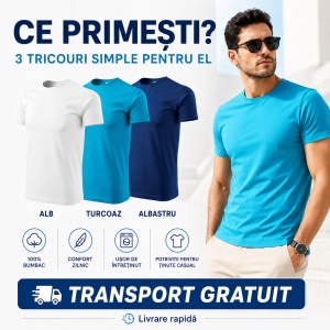 Set 3 Tricouri Bărbați | Alb, Turcoaz, Albastru Regal - 129 - Img 10
